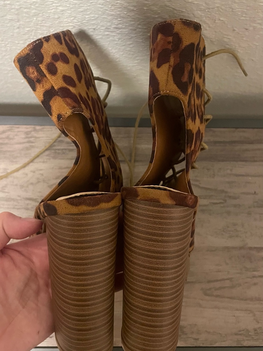 Liliana Leopard Print Lace-Up Cutout Block Heel Booties - Picture 8 of 8